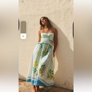 Zara Blue Lemon Print Midi Dress